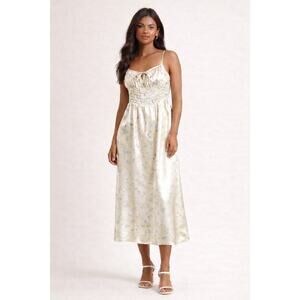 ASTR Ivory Floral Midi Dress Smocked Satin Graduation Bridal Shower S